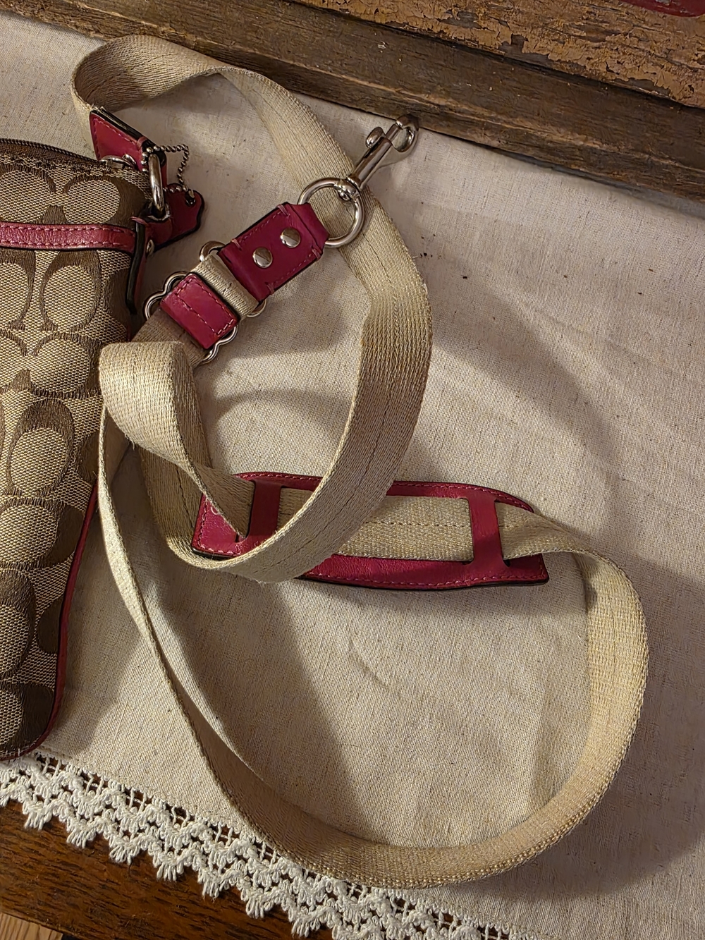 COACH Signature Canvas Crossbody Bag in Brown & Pink - Picture 10 of 10